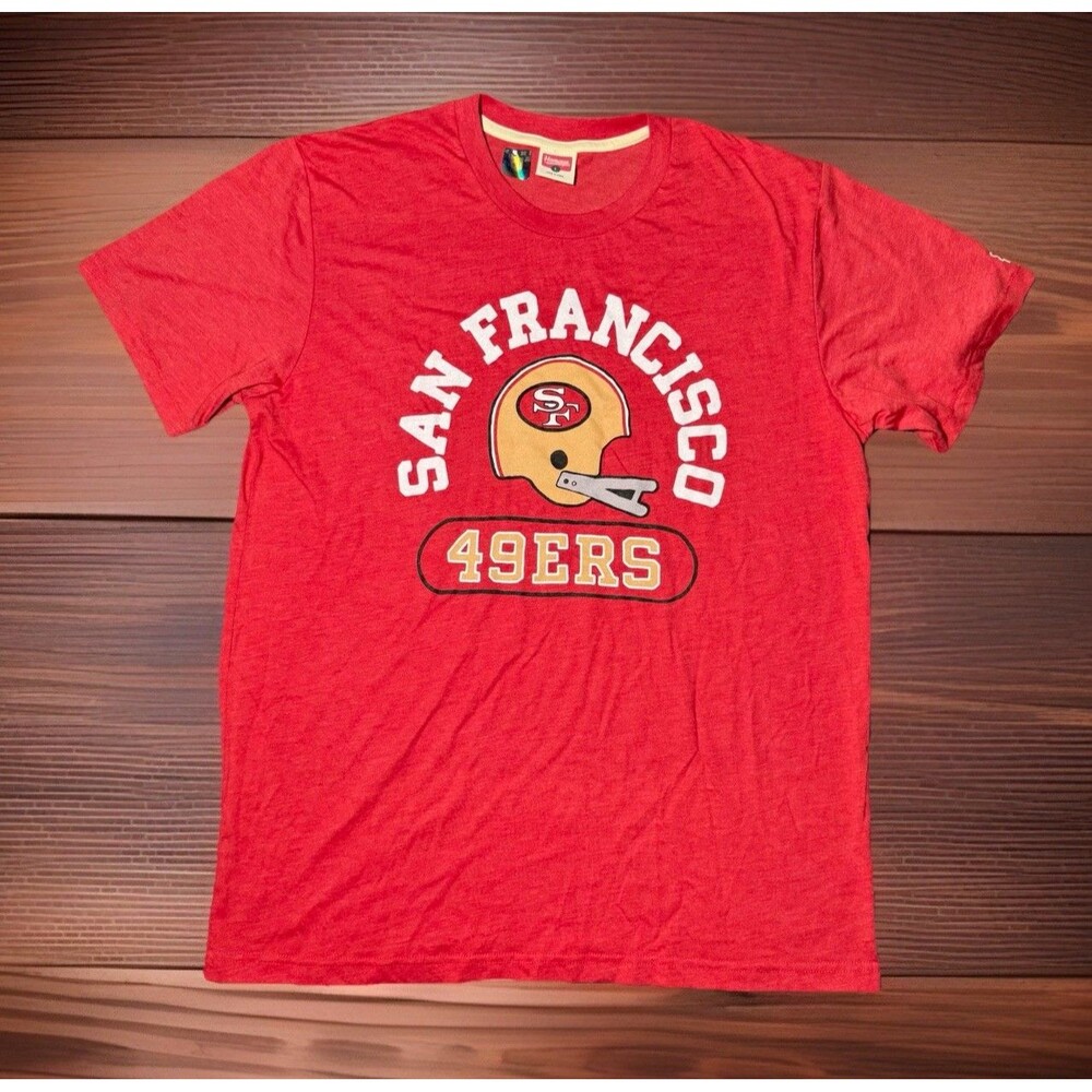 San Francisco 49ers T-Shirt Throwback Helmet Homage Single Stitch Red Size Large